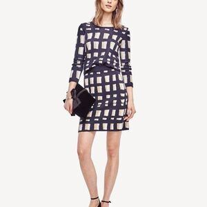 Ann Taylor Navy Gold Lattice Knit Cozy Sweater Skirt NWT Women Large Knee Length